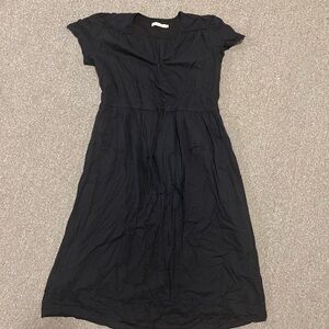 Christy Dawn Black Pleated Wrap Midi Dress